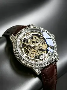 Men's Mechanical Watch, High-End Alloy Case, Round Analog Dial, Mineral Glass, Business Casual Style, Perfect Gift Choice, Mechanical Wristwatches