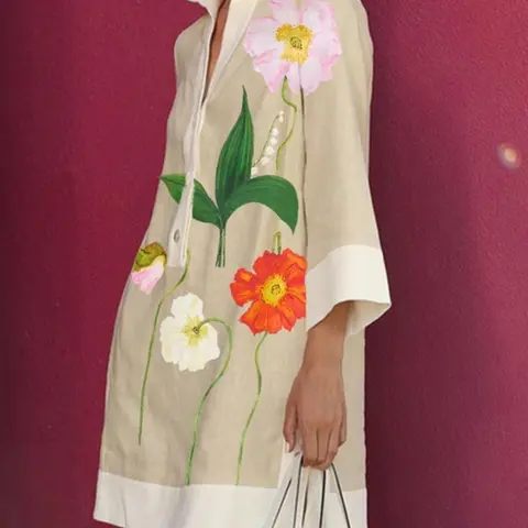 Women's Floral Print Loose Casual Woven Dress, Elegant Chic Long Sleeve Dress, Ladies Summer Clothes for Holiday Vacation, Elegant Summer Fashion