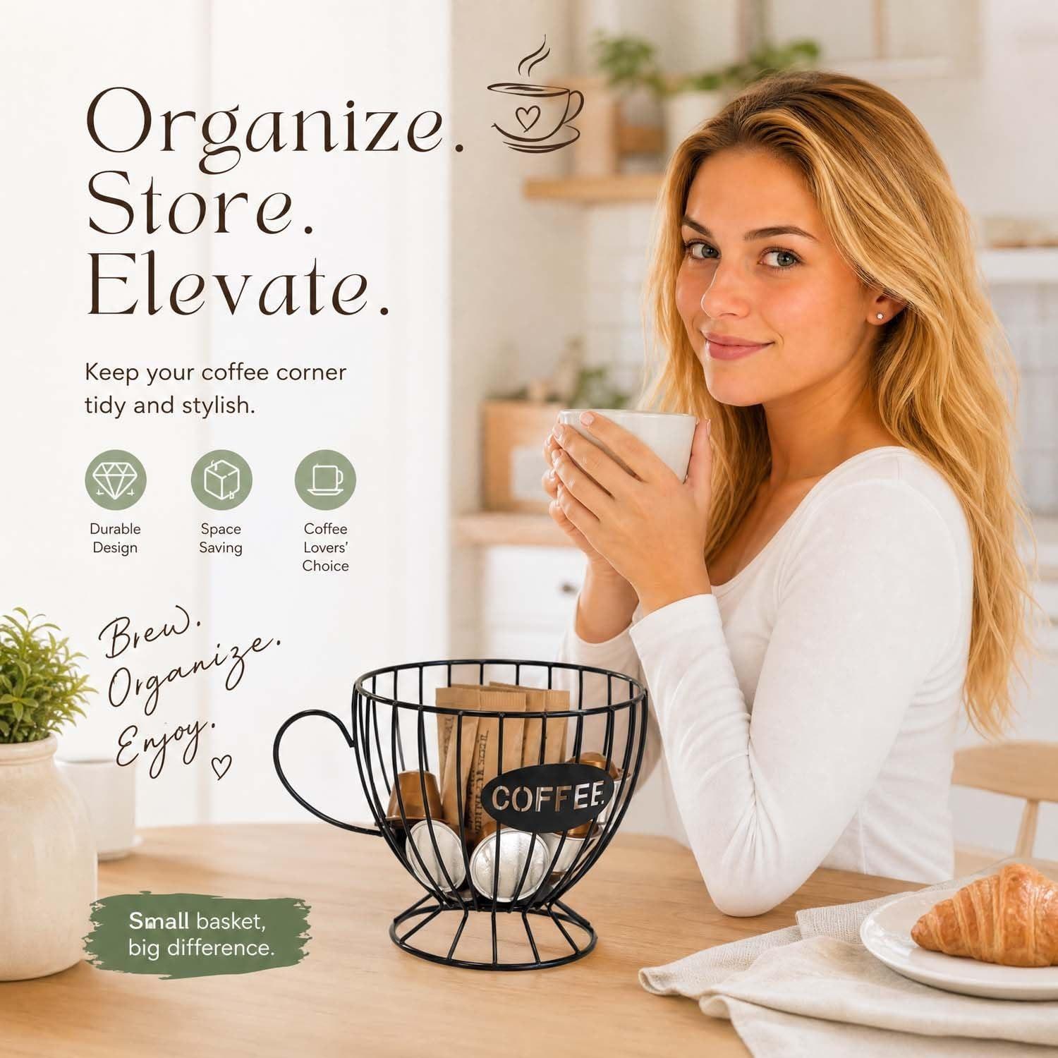 Metal Coffee Capsule Storage Basket Cup Shape Wire Coffee Pod Holder Countertop Coffee Organizer for Cup Coffee Station Decor