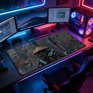 Monochrome Ink Wash Samurai Large Gaming Mouse Pad, Extended Mousepad, Extended Non-Slip Rubber Base Desk Mat, Japanese Warrior Art Computer Accessory, Durable Desk Pad for Home Office & Gaming Setup, Ideal Gift for Historical & Action Game Fans