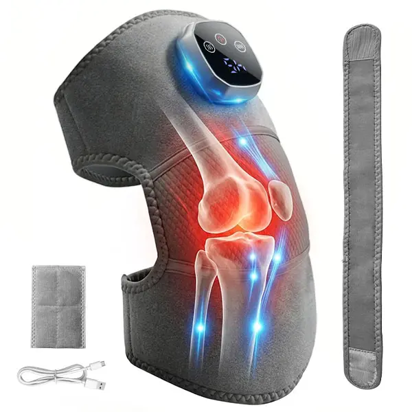 3-in-1 Heated Knee Brace with Vibration, Rechargeable Cordless Wrap with Moxibustion Bag, Breathable Fabric for Comfort, Ideal for Travel & Youth