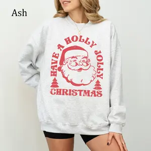 Retro Santa Sweatshirt, Cute Graphics Santa Crewneck Outdoors, Vintage Santa Graphics Shirt, Christmas Graphic Sweatshirts, Daily Casual Cotton Womenswear