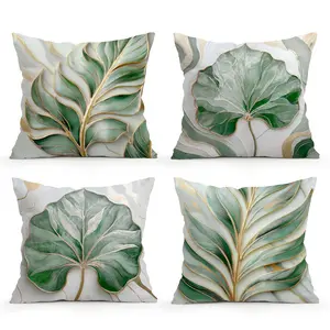 Palm Leaf Relief Gold Texture Pattern Throw Pillow Cover 4PCS, Minimalist Style Pillow Set, Soft and Comfortable Cushion Cover, Suitable for Cars, Interior Decoration, Farm Decoration, Party Decoration and Gifts (excluding pillow core)