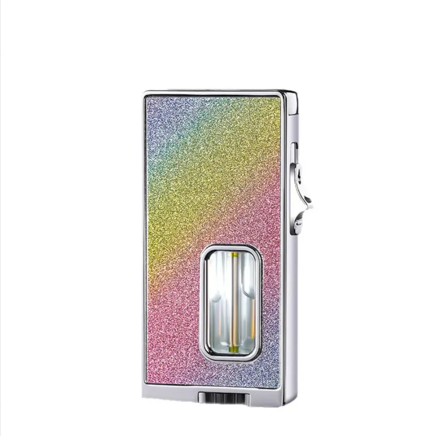 Trendy Silver Smart Gravity Sensing Shake Ignition Lighter With Visible Gas Window, Portable Windproof Ignition Device For Camping, BBQ, Outdoor Parties, Premium Practical Gift For Men