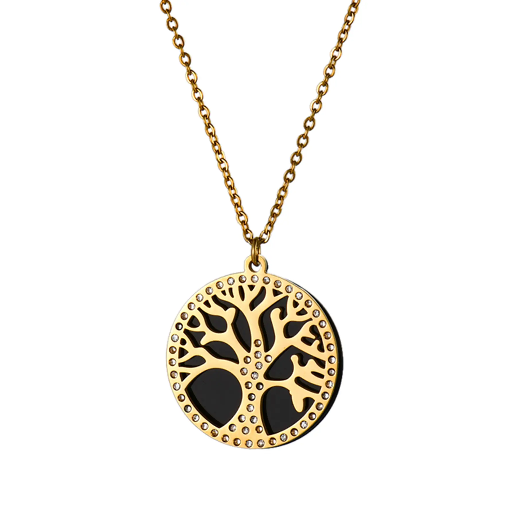 OIDEA Women's Tree of Life Necklace, Spiritual Stainless Steel Round Pendant with Hollow Cutout and Crystals, Engravable for Anniversary Birthday Gift, Spiritual Jewelry, Crystal Pendants, Gift Necklace, 0.94 Inches Wide