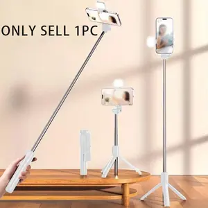 Portable Adjustable Selfie Stick, Multifunctional Smartphone Selfie Stick with Wireless Remote Control & LED Light, 360° Rotation Phone Camera Tripod for Live Streaming, Vlogging