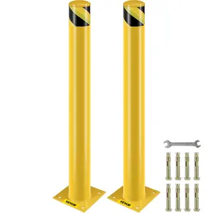VEVOR Safety Bollard, 42 Inch Height Bollard Post, 4.5 Inch Diameter Steel Pipe Safety Bollard Post, Yellow Steel Bollard, Steel Safety Bollard with 8 Anchor Bolts, Perfect for Traffic-Sensitive Area