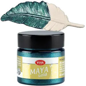 Viva Decor Maya Gold (Petrol) 1.52 Fl Oz - Shiny metallic acrylic paint for creative works on wood, glass, and porcelain. Impact-resistant, smudge-proof, and weatherproof for long-lasting results