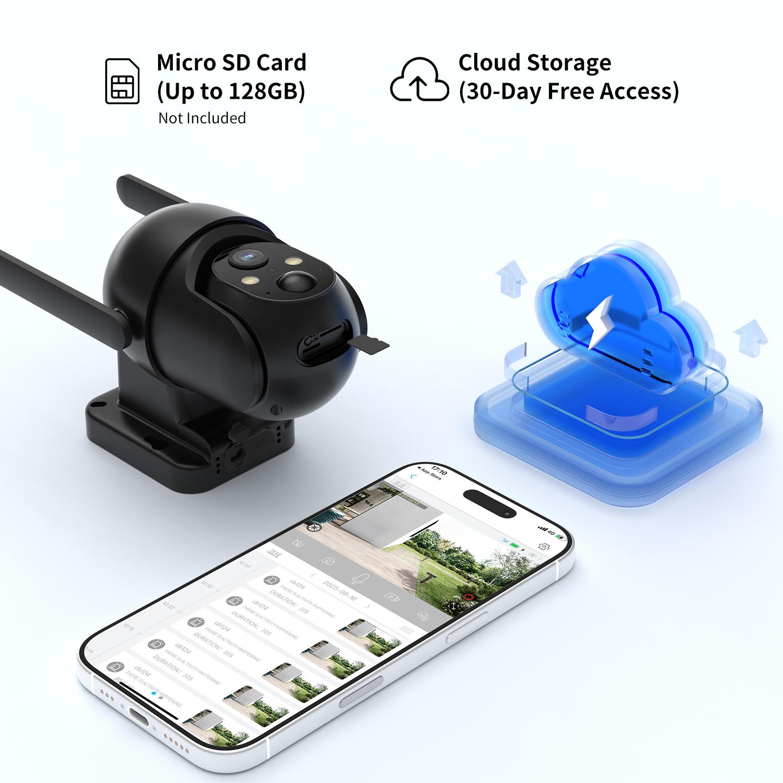 4G LTE Cellular Solar Surveillance Black Security Camera – 2K HD Video 360° View,NoWiFi, Remote APP Controlled,WaterProof,MotionActivated, NightVision, 4GData Card Included (Data refill is required for Unlimited 4G data usage) Connection