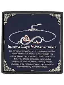 Big Sister Little Sister Infinity Heartbeat Bracelet with Card and Gift Box Christmas Sister Gift Birthday Gift Lil Sis Big Sis Gift