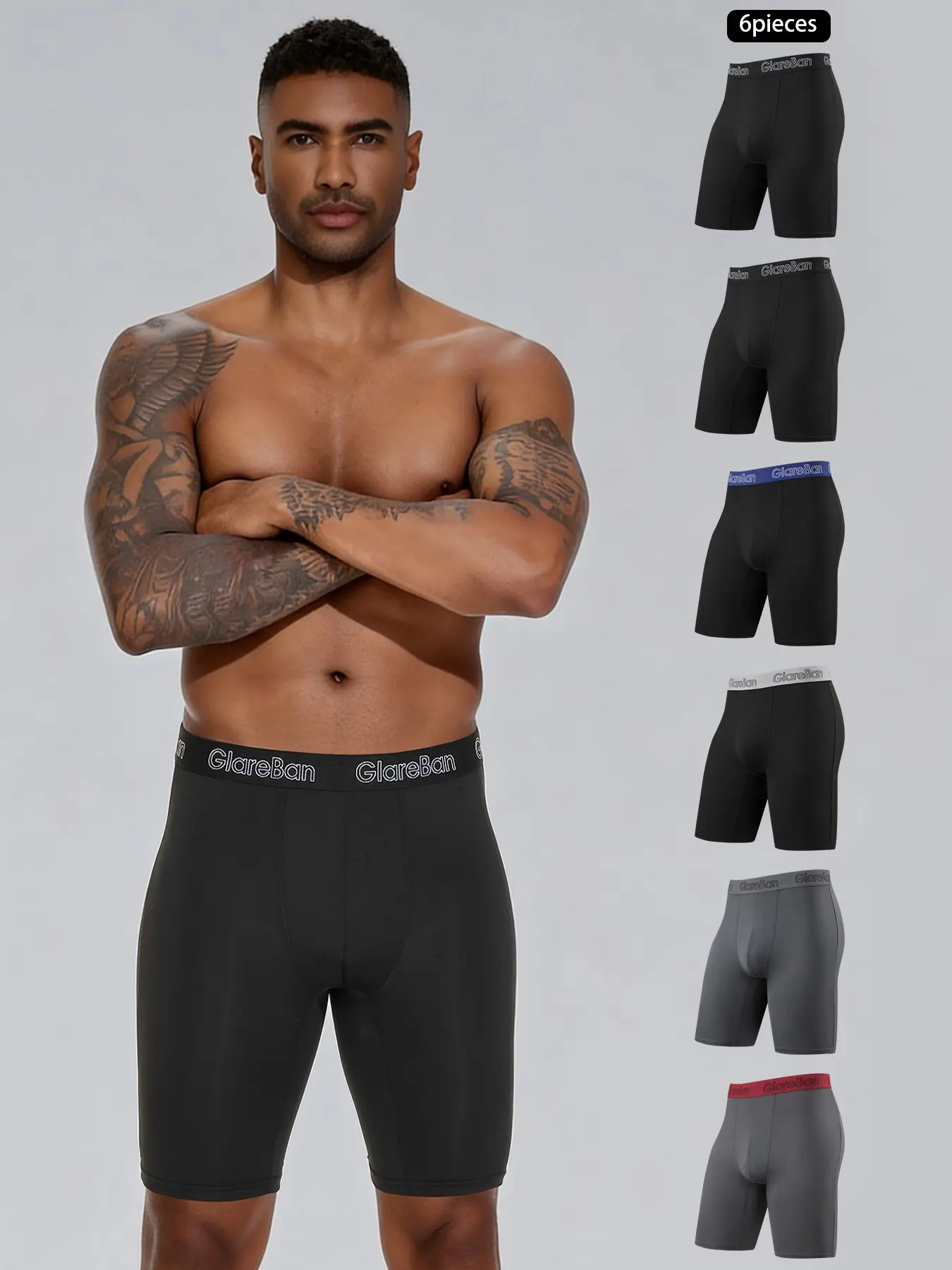 6pcs Long Leg Sports Boxer Shorts for Men, Quick-Dry Soft Athletic Sport Underwear, Comfortable Male Underpants, Brand Quality New, Ideal for Daily Wear, Stretchy Sports Underwear, Sporty Underwear