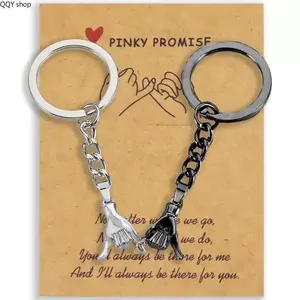 【Summervibes】2Pcs Pinky Promise Matching Jewelry Set, Couple Best Friend Matching Keychain & Necklace, Sweet Promise Style Cute Matching Ornaments, Romantic Lovely Daily Accessories Ideal For Lovers Family And Friendship Surprise Gifts