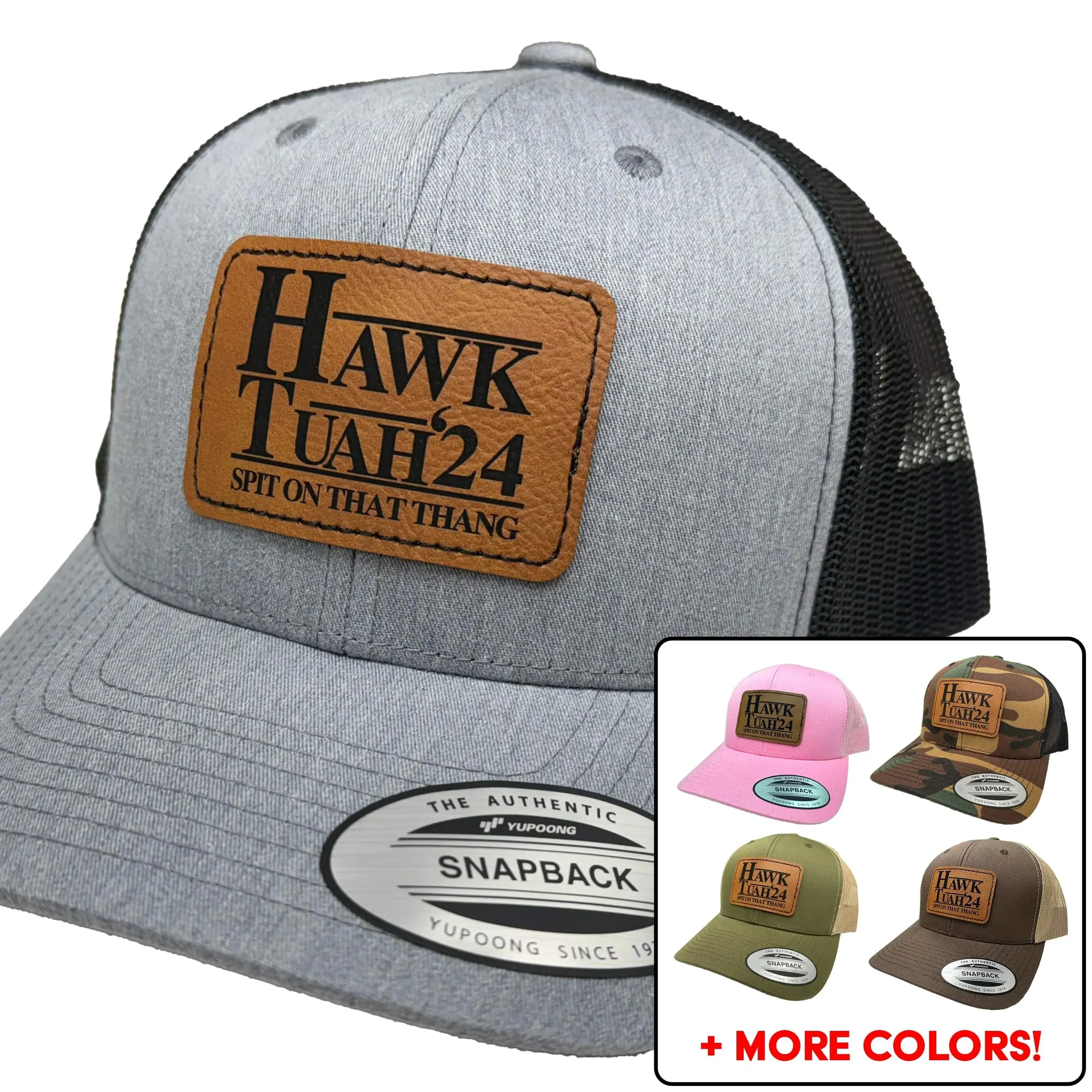 Hawk Tuah Spit On That Thang Trucker Hat Snapback with Leather Patch, Hock Tuah '24 Spit On That Thang, Gift For Him, Boyfriend Gift, Funny Gift, Funny Hat, Meme Hat, Hawk Tuah Merch Hat