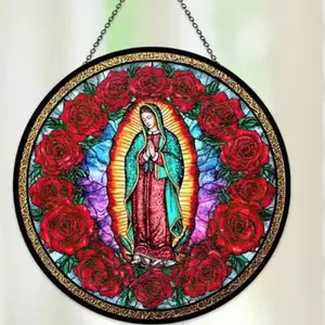 Our Lady of Guadalupe Stained Glass, the Virgin Mary with Roses Decor
