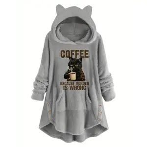 [FluffyCatEarsHoodieSweatshirt]GraphicPrintFluffyLooseCatEarsHoodie,CasualHoodedPocketFashionLongSleeveSweatshirt,TopsPolyesterWomenswearFabricPulloverFittedCollarsWinter(Sheets)