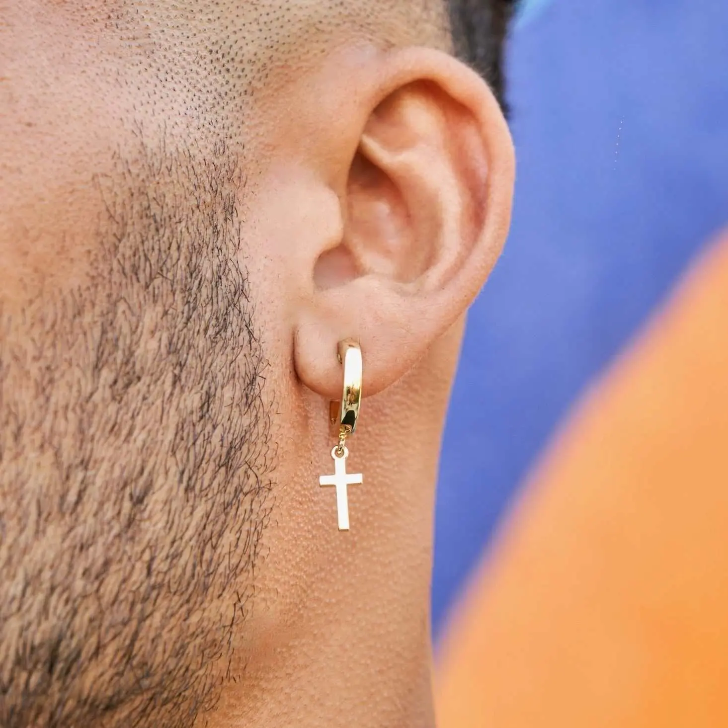 GLD Polished Cross Round Huggie Earrings in Yellow Gold - Perfect Gift #tiktokshopsummersale