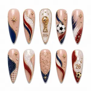 Handmade Press On Nails – Soccer Trophy Glam Set