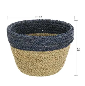 Seagrass Two-Tone Decorative Storage Basket, Navy & Natural, 11x 8.3" Dimensions, Ideal for Home Decor