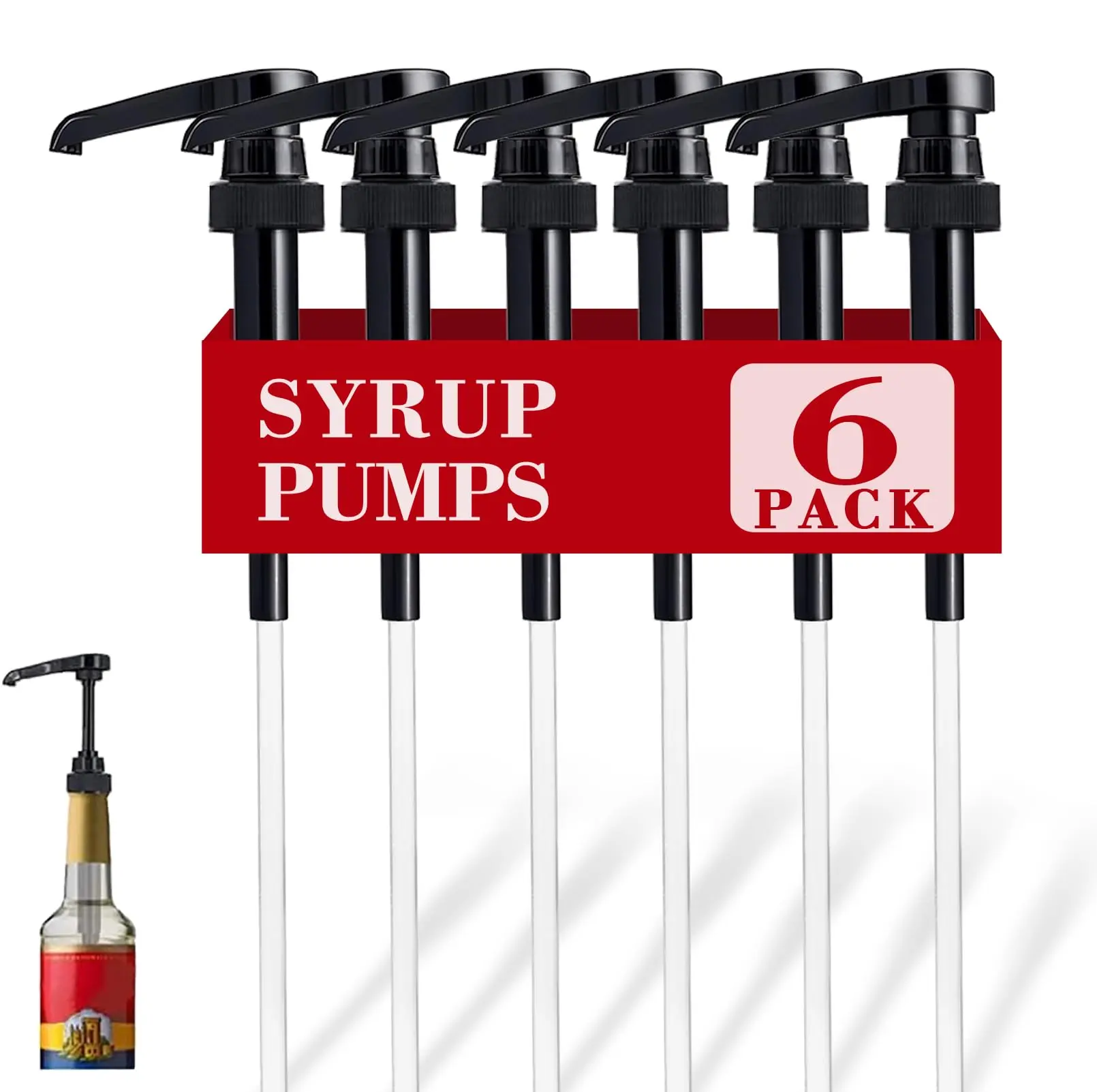 6-Pack Convenient Leak-Proof Coffee Syrup Pump Dispenser Sets with Bonus Pump Top - Standard Fit for 750ml/25.4 oz Bottles, No-Dripping Kitchen Utensils, Durable Polyester Blend Organiser for Home, Coffee Bar Drinks Mixing