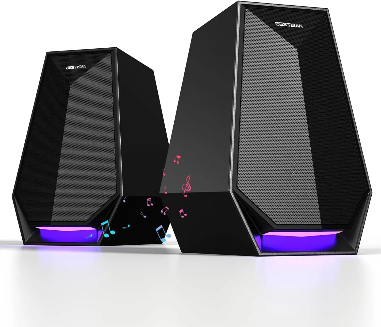Computer Gaming Speakers for Desktop PC - 30W Powered Monitor Speakers with Bluetooth/Aux/Type-C Connections, 6 Colorful Lights, Compatible with Monitor, Gaming Setup & Laptop