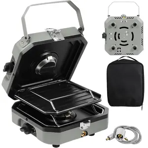 2-Burner Foldable Camping Stove with Griddle and Carrying Bag，16000 BTU Portable Propane Camp Stove with 2 Adjustable Burners & Piezo Ignition