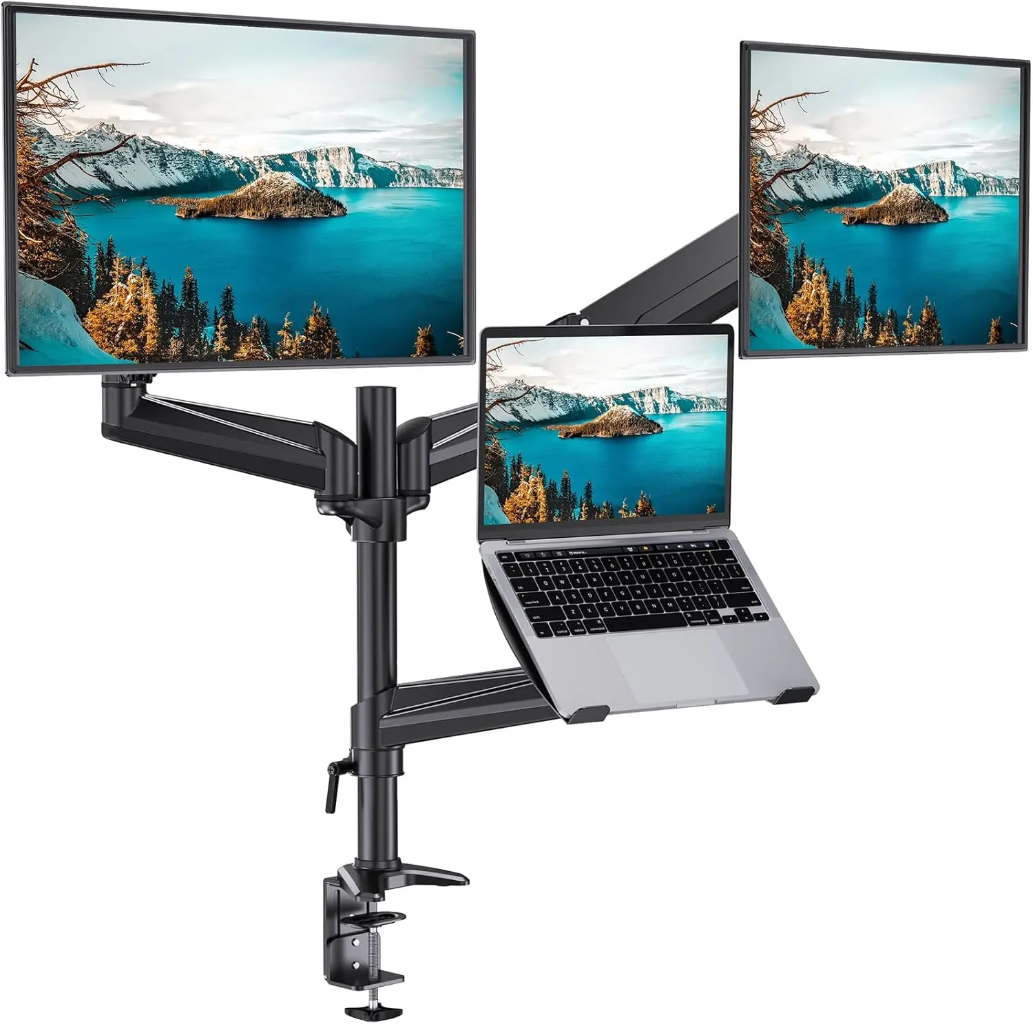 Dual Monitor and Laptop Mount for Max 32” Monitor and 17” Laptop, Adjustable Arm with Tilt, Swivel and Rotation, Dual Monitor and Notebook Stand with VESA Bracket 75/100 mm
