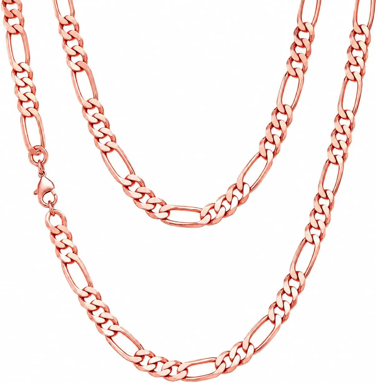 Heavenly Metals 99.9% Pure Copper Figaro Chain Necklace for Men & Women, Solid Copper Jewelry, 5mm 7mm 10mm Width