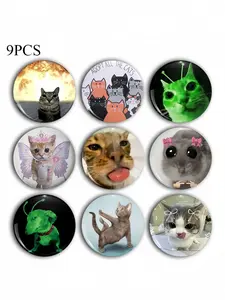Cute Cat Brooch Pin Badge Clip, Unique Fashion Accessory, Round Plastic DIY Button, Unisex Decorative Pins for Jeans, T-Shirts, Backpacks, Hats
