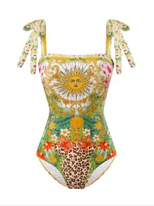 Women's Sexy Floral One-Piece Set, Tropical Print Swimsuit, Slimming Belly Cover-Up Wrap Skirt, Beachwear, Summer Fashion Bathing Suit