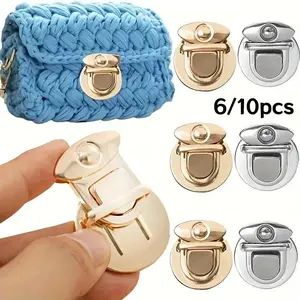6/10pcs Metal Bag Lock Clasp Accessories, Handmade Knitted Bag Hooks, Versatile Silver Color Bag Cover Locks, Detachable DIY Bag Hardware, Purse Accessories, Accessories For Bags