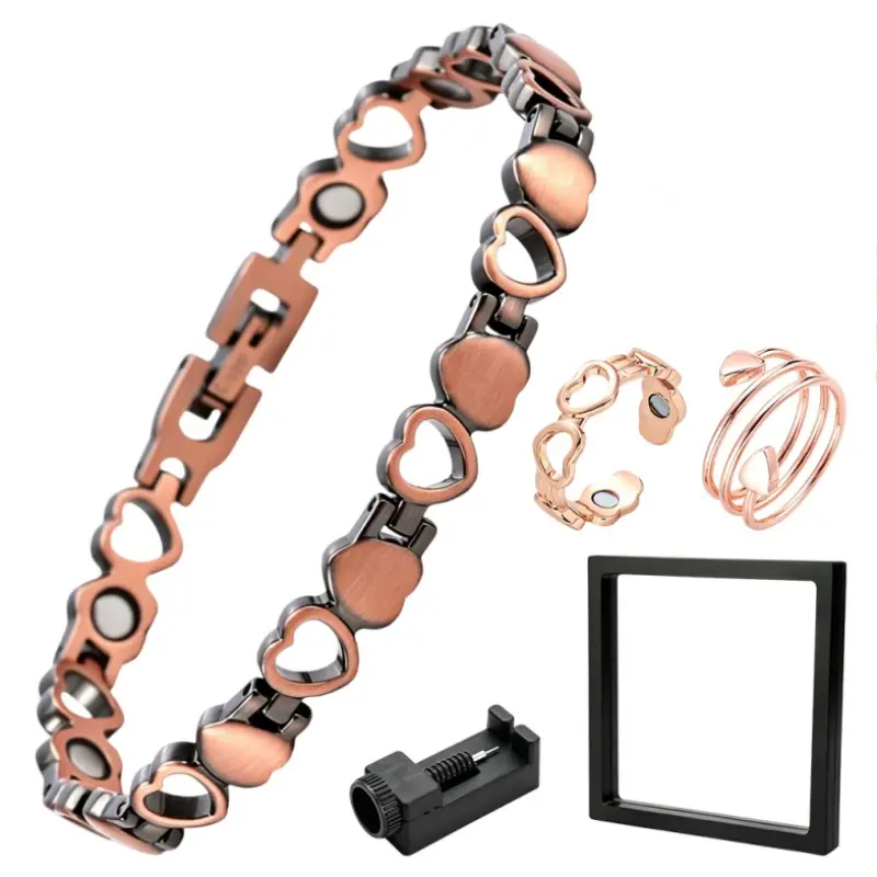 1pc Ladies' Copper Magnetic Bracelet with 2pcs rings, Equipped with a 99.9% Pure Copper Magnet - Exquisite Gift, Includes Adjustable Sizing Tool ﻿
