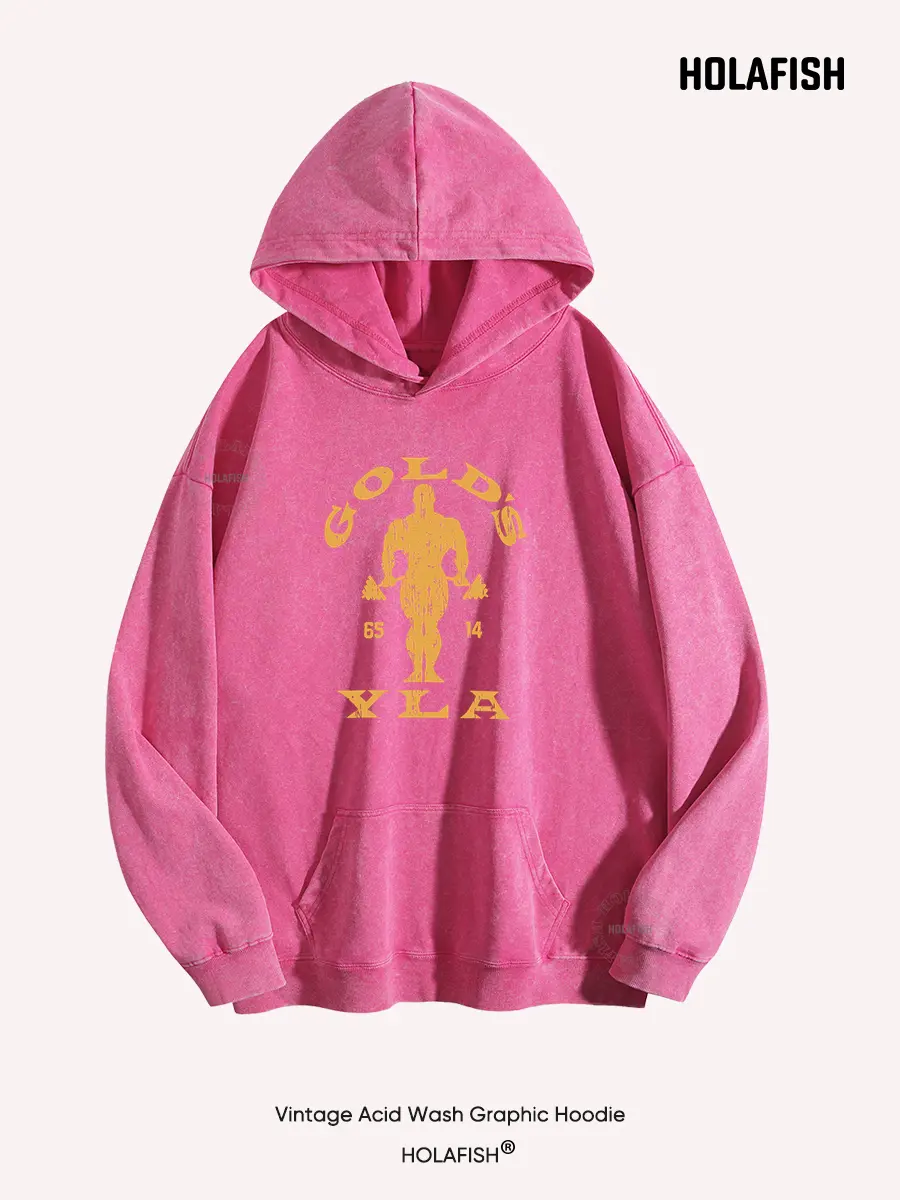 Holafish Women's Acid Washed Graphic Hoodie - Unisex Retro Polyester-Blend Lightweight Loose Oversized Long-Sleeve Top, Boho Streetwear Loungewear for 2026 Daily Casual