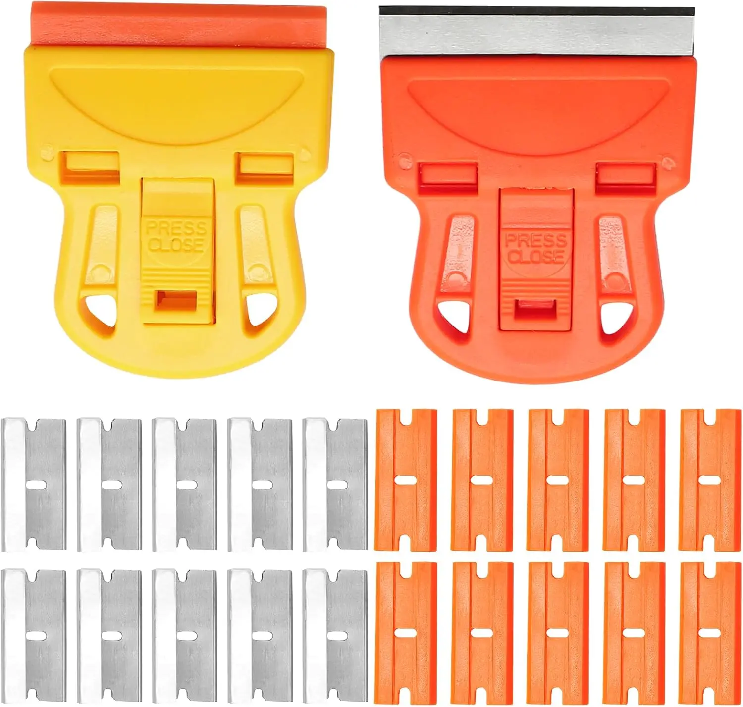 Halloween Fall Gift 2 Sets Razor Scrapers, Plastic Scraper Tool Extra 10 Plastic Razor and 10 Metal , Adhesive Remover Scraper for Glass Windows Sticker Removal