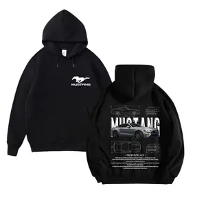 1964 Mustang GT Blue Print Graphic Hoodie, Classic Car Hooded Sweatshirt For Men and Women, Winter Gift For Men, Cotton Long Sleeve