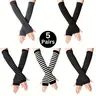 5 Pairs Women's Y2K Striped Fingerless Gloves - Soft Warm Long Arm Covers with Thumb Hole, Touchscreen Compatible, Stretchy Machine Washable for Autumn Winter Casual Outfits, Gloves for winters