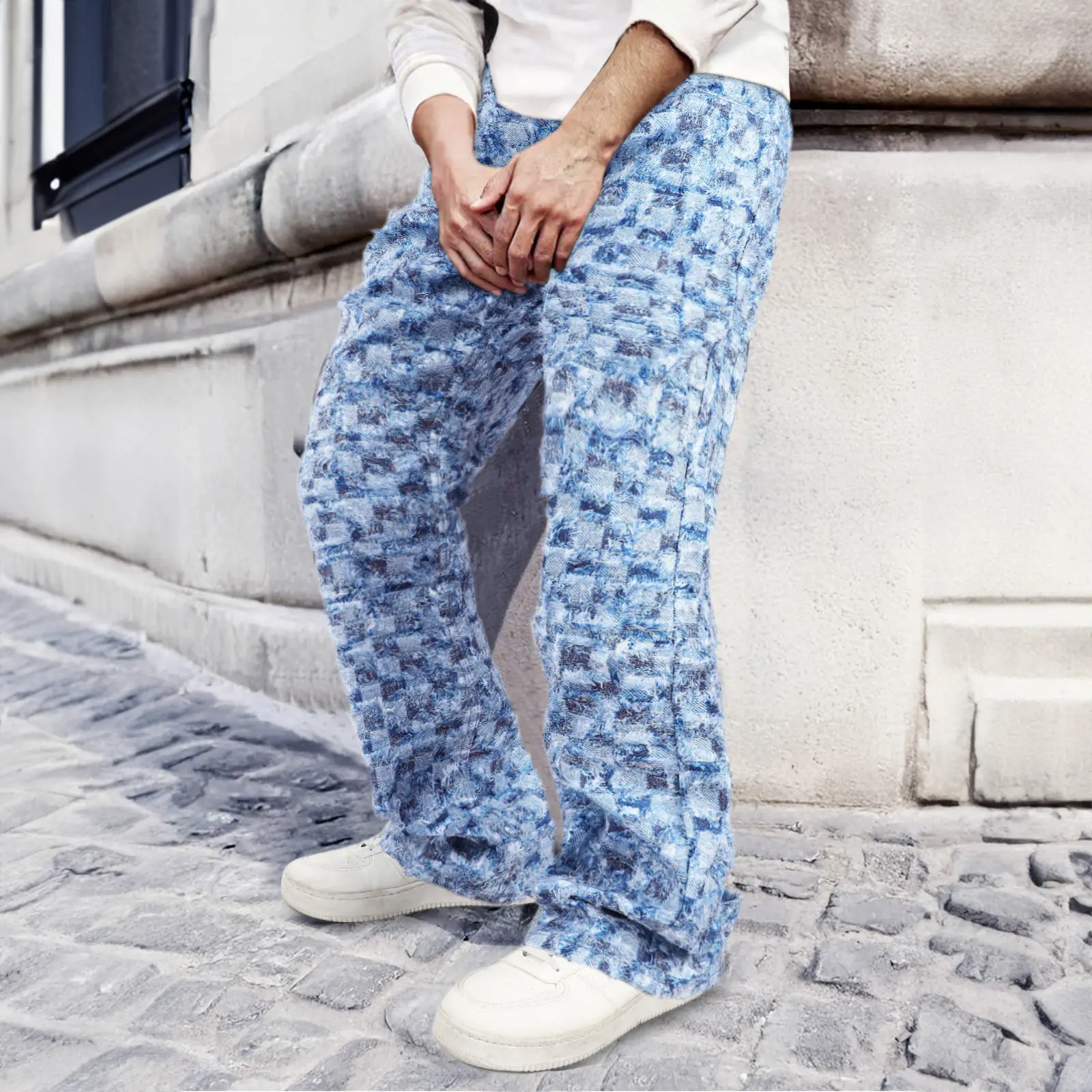 GINGTTO Men's Baggy Jeans Vintage Checkered Pattern Wide Leg Trousers Casual Streetwear Y2K Hip Hop Flared Pants