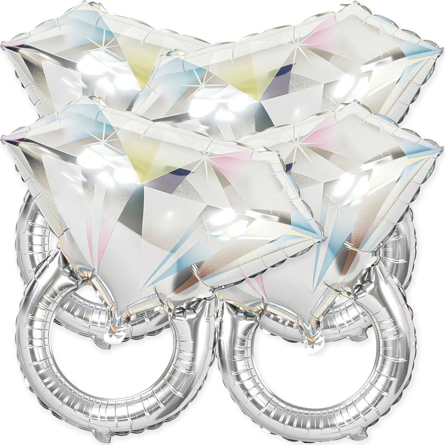 White Gold Diamond Ring Foil Balloons – 4 Pack 26 Inch Engagement Ring Balloons – Bridal Shower, Bachelorette, Engagement & Wedding Decorations