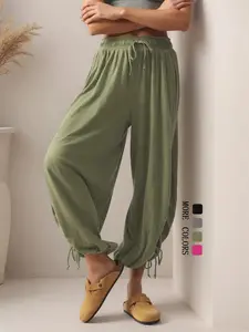 Women's Summer Trendy European Design Drawstring Lantern Pants, Casual Loose Fit Comfortable Outdoor Pants, Fashionable Sportswear Bottom, Drawstring Casual Trousers