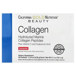 California Gold Nutrition Collagen Peptides Plus Vitamin C & Hyaluronic Acid, Pomegranate, 30 Packets, 0.19 oz (5.38 g) Each