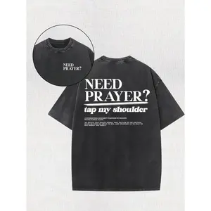 Looking for a Prayer? Vintage Washed 250G Duplex Printed Men'S T-Shirt, Perfect for Summer with Drop Shoulder Sleeves And a Round Neck