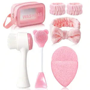 7-Piece Facial Cleansing Beauty Spa Tool Set, Facial Care Tools, Deep Cleaning Exfoliating Brush, Soft Velvet Hair Band, Silicone Face Brush, Includes Storage Bag