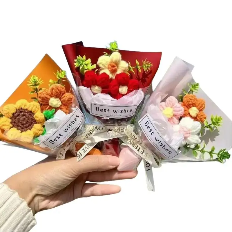 2026 New Handmade Crochet Flowers Bouquet - Colorful Fake Flower Decor, Long-Lasting Knit Fabric Ornament, Spring Freshness Home Table Accessory, Unique Keepsake Gift for Teachers (Sports & Outdoor Accessory Complement)