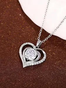 1 PC Romantic Cubic Zirconia Heart Necklace Pendant Heart Shaped Necklace Love Heart Necklace For Women Mother's Day Gift Jewelry