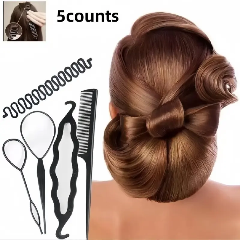 5 Piece Braiding Tool Set for DIY Hairstyles, Ponytail Maker Accessories, Hair Styling Tools, Essential Hair Styling Kit for Beautiful Hair Designs