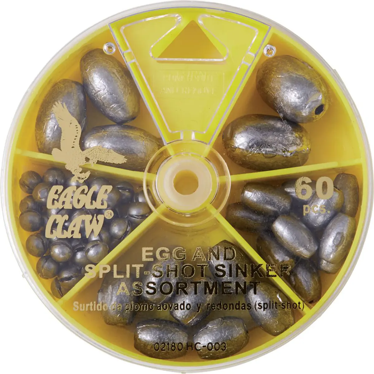 Eagle Claw Egg and Split-Shot Fishing Sinkers, 55 Piece Dial Pack Assortment for Freshwater and Saltwater Bass Fishing, Fishing Equipment, 55 Pcs