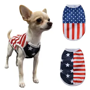 Dog Vest Pet Clothing Puppy Clothes American Flag Style Mesh Breathable Fabric Summer Cool High Stretch Comfort Small Dogs Outdoor Independence Day Costumes