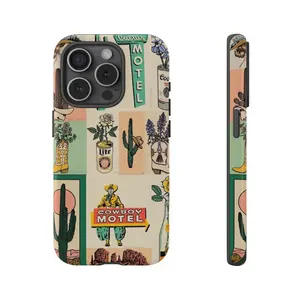 Retro Cowboy Motel Western Aesthetic Phone Case – Vintage Cactus Rodeo Design for iPhone, Modern Floral Phone Cover For Iphone11 12 13, 14 16 17