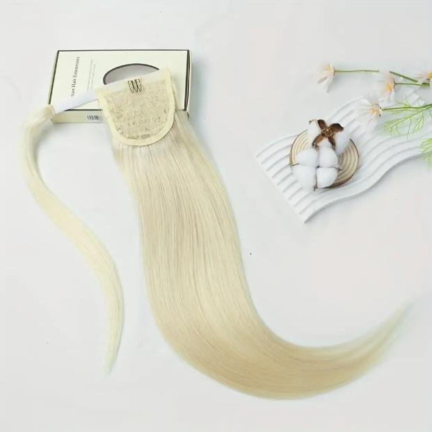 LuxeHair Straight Drawstring Ponytail Hairpiece, 100% Real Human Hair, Highlight Blonde, Clip-In Design, Natural Look, 10-28 Inch, Easy Wear & Adjustable, Versatile Styling for Women