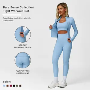 MFVIM Women's Fitness  3-Piece High-Waisted Leggings Top Jacket Gym Yoga Elastic Sports Bra  activewear halter top Set Workout Running Clothes Spring Sportswear Summer Sportswear Sporty Style Outfits