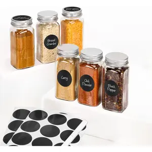 6Pcs 4oz Empty Square Spice Jars with Labels and Shaker Lids Small Spice Bottles for Salt Herbs Sugar Pepper for Spice Rack Cabinet or Drawer